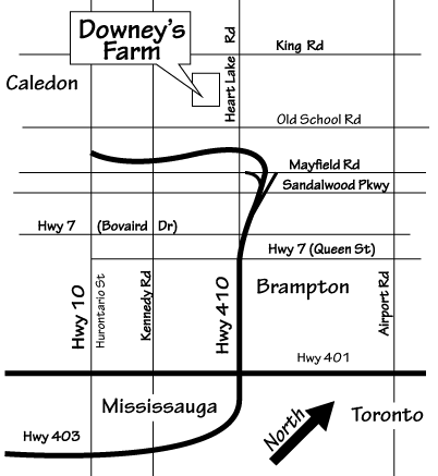 Downey's farm is  located North of Brampton, Ontario
